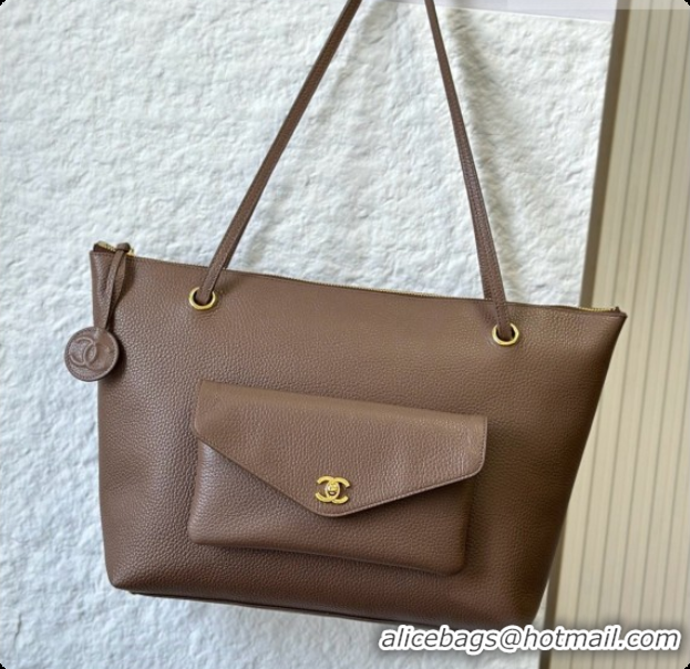 Duplicate Chanel Tote Bag with Pocket in Grained Calfskin AS6483 Khaki 2026