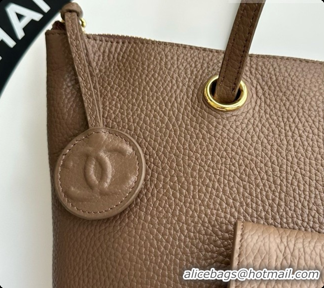 Duplicate Chanel Tote Bag with Pocket in Grained Calfskin AS6483 Khaki 2026