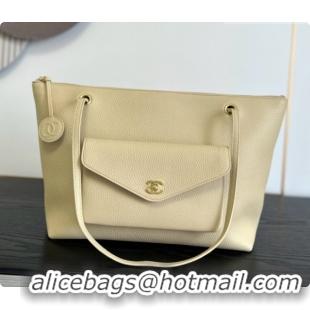 Grade Chanel Tote Bag with Pocket in Grained Calfskin AS6483 Apricot 2026