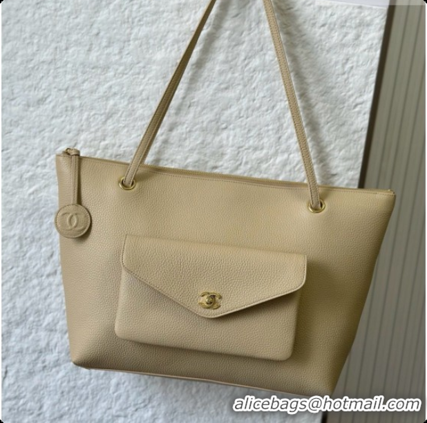 Grade Chanel Tote Bag with Pocket in Grained Calfskin AS6483 Apricot 2026