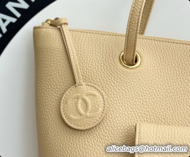 Grade Chanel Tote Bag with Pocket in Grained Calfskin AS6483 Apricot 2026