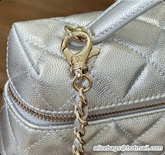 Good Quality Chanel Vanity with Chain in Quilted Grained Calfskin CH100811 Silver 2026 