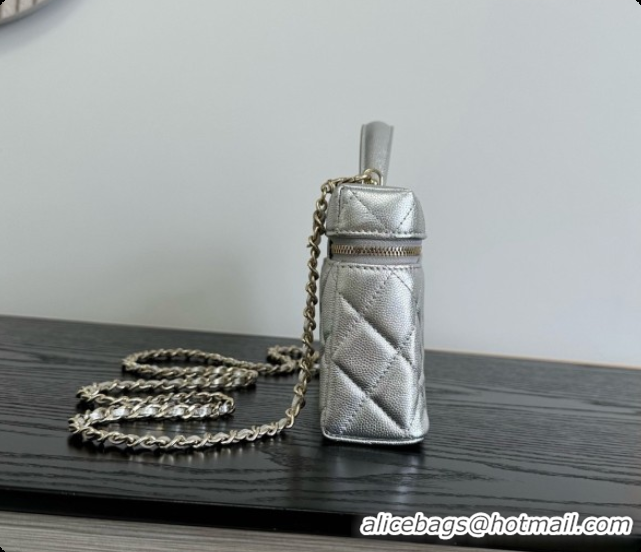 Best Grade Chanel Vanity with Chain in Quilted Grained Calfskin CH100804 Silver 2026