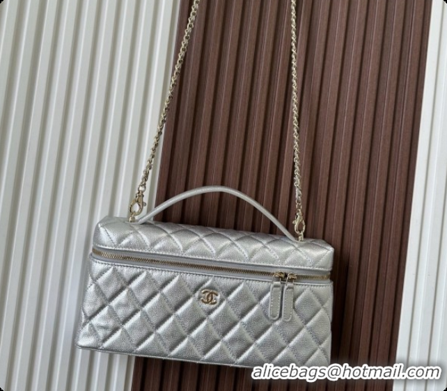 Best Grade Chanel Vanity with Chain in Quilted Grained Calfskin CH100804 Silver 2026