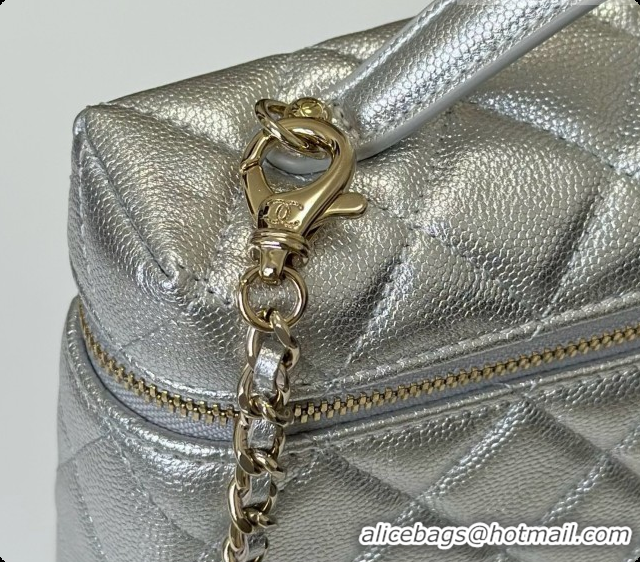 Best Grade Chanel Vanity with Chain in Quilted Grained Calfskin CH100804 Silver 2026