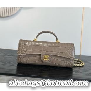 Good Quality Chanel Clutch with Chain in Crocodile Pattern Calfskin AP5280 Grey 2026