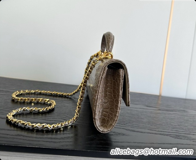 Good Quality Chanel Clutch with Chain in Crocodile Pattern Calfskin AP5280 Grey 2026