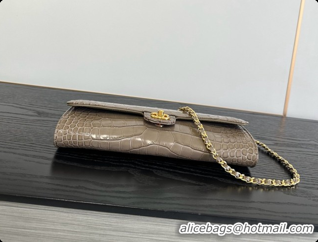 Good Quality Chanel Clutch with Chain in Crocodile Pattern Calfskin AP5280 Grey 2026