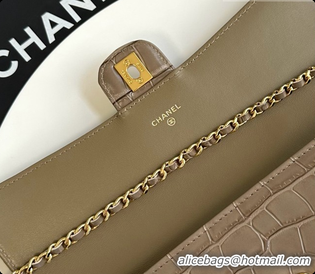 Good Quality Chanel Clutch with Chain in Crocodile Pattern Calfskin AP5280 Grey 2026