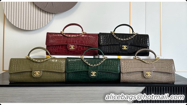 Good Quality Chanel Clutch with Chain in Crocodile Pattern Calfskin AP5280 Grey 2026