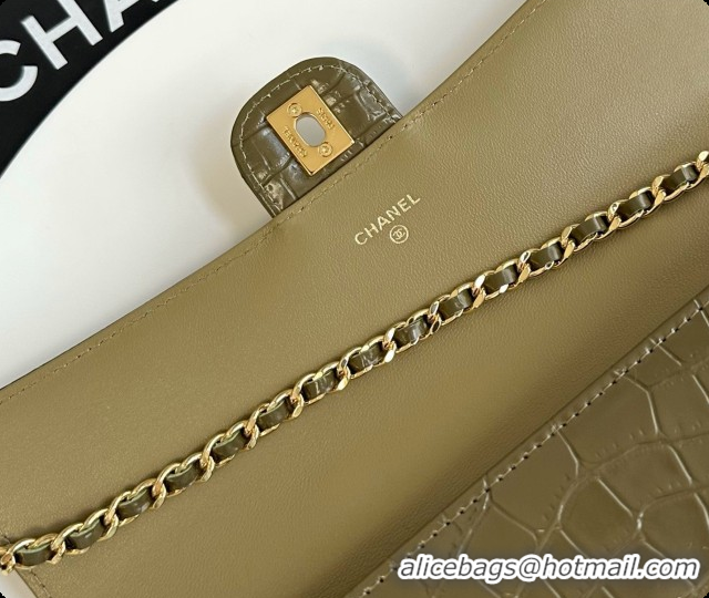 Charming Chanel Clutch with Chain in Crocodile Pattern Calfskin AP5280 Green 2026