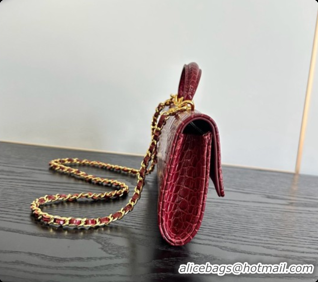 Trendy Design Chanel Clutch with Chain in Crocodile Pattern Calfskin AP5280 Burgundy 2026