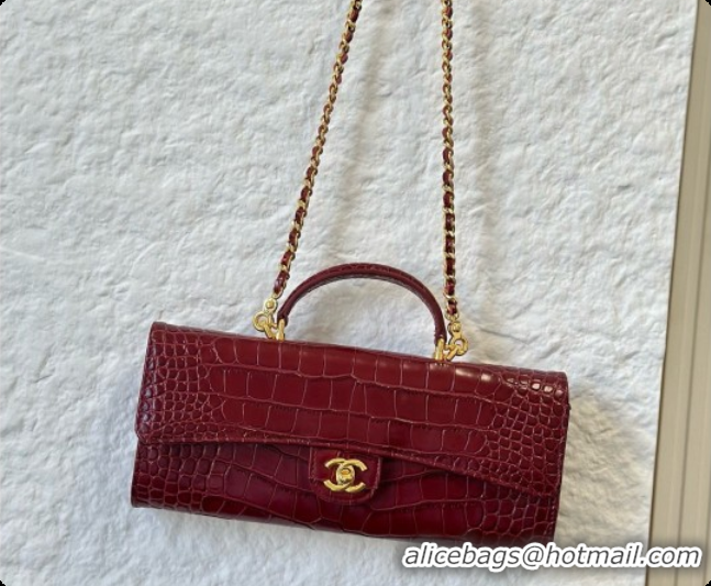 Trendy Design Chanel Clutch with Chain in Crocodile Pattern Calfskin AP5280 Burgundy 2026
