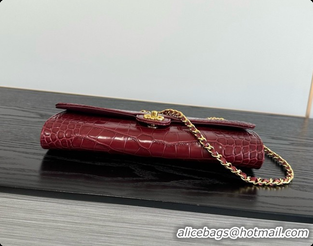 Trendy Design Chanel Clutch with Chain in Crocodile Pattern Calfskin AP5280 Burgundy 2026