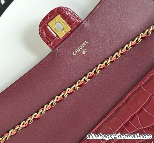 Trendy Design Chanel Clutch with Chain in Crocodile Pattern Calfskin AP5280 Burgundy 2026