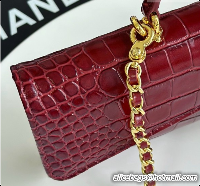 Trendy Design Chanel Clutch with Chain in Crocodile Pattern Calfskin AP5280 Burgundy 2026