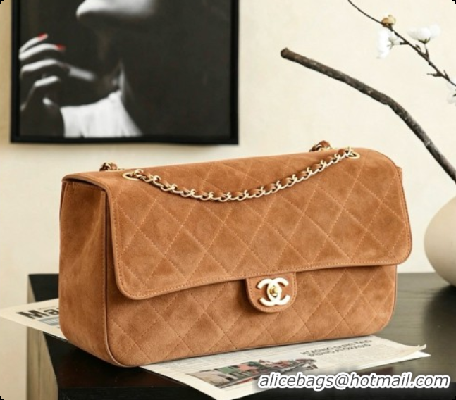 Top Quality Chanel Suede Calfskin Small Maxi Flap Bag AS6281 Caramel Brown 2026
