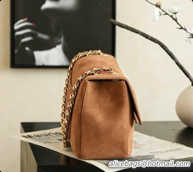 Top Quality Chanel Suede Calfskin Small Maxi Flap Bag AS6281 Caramel Brown 2026