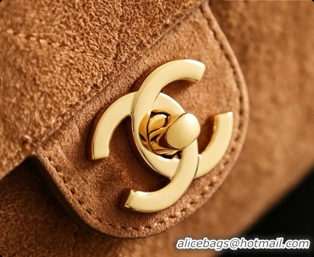 Top Quality Chanel Suede Calfskin Small Maxi Flap Bag AS6281 Caramel Brown 2026