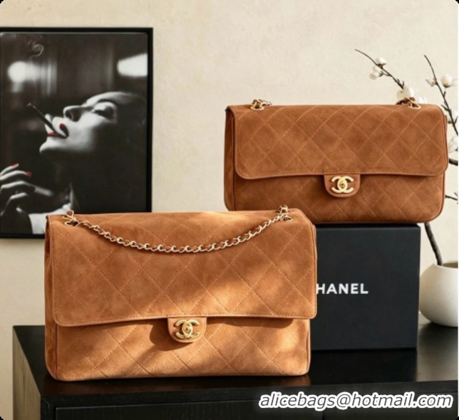 Top Quality Chanel Suede Calfskin Small Maxi Flap Bag AS6281 Caramel Brown 2026