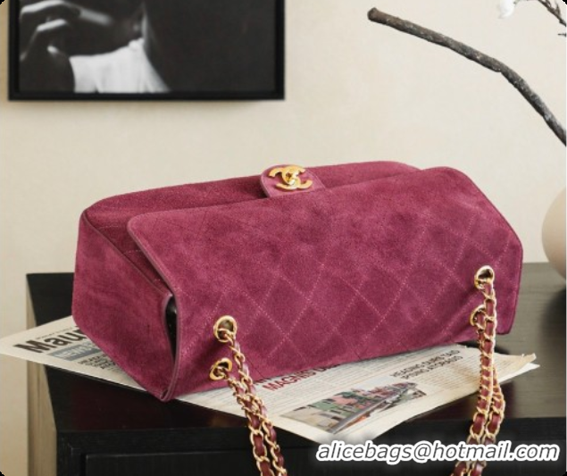Good Quality Chanel Suede Calfskin Small Maxi Flap Bag AS6281 Rose Purple 2026