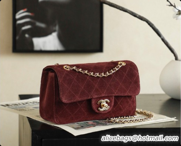 Good Quality Chanel Mini Maxi Flap Bag in Suede AS6626 Burgundy 2026