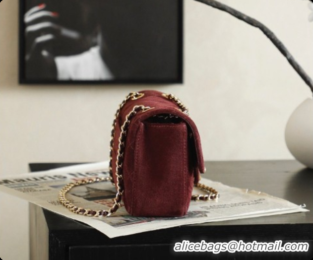 Good Quality Chanel Mini Maxi Flap Bag in Suede AS6626 Burgundy 2026