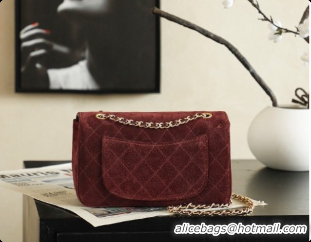 Good Quality Chanel Mini Maxi Flap Bag in Suede AS6626 Burgundy 2026