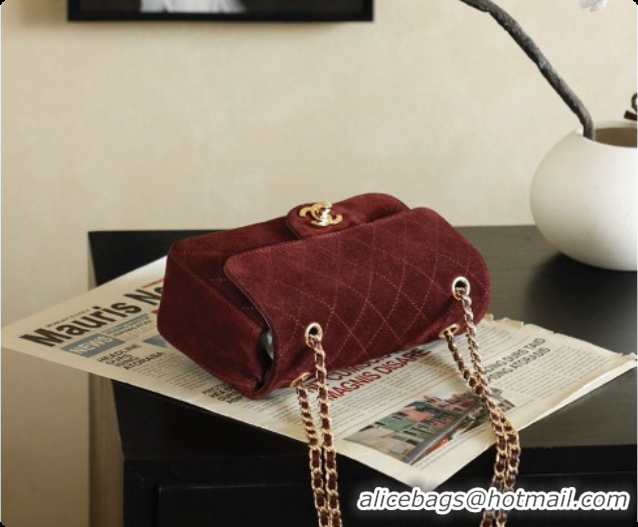 Good Quality Chanel Mini Maxi Flap Bag in Suede AS6626 Burgundy 2026