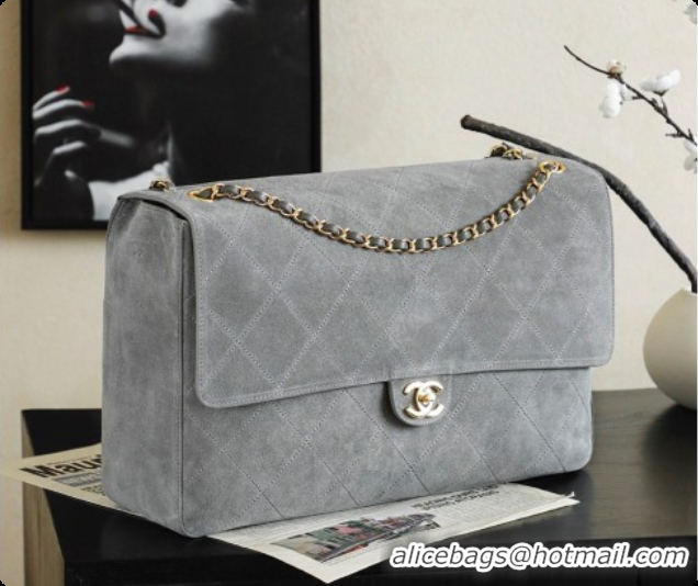Luxury Chanel Suede Calfskin Large Maxi Flap Bag AS6234 Grey 2026