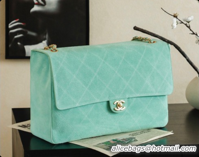 Charming Chanel Suede Calfskin Large Maxi Flap Bag AS6234 Mint Green 2026