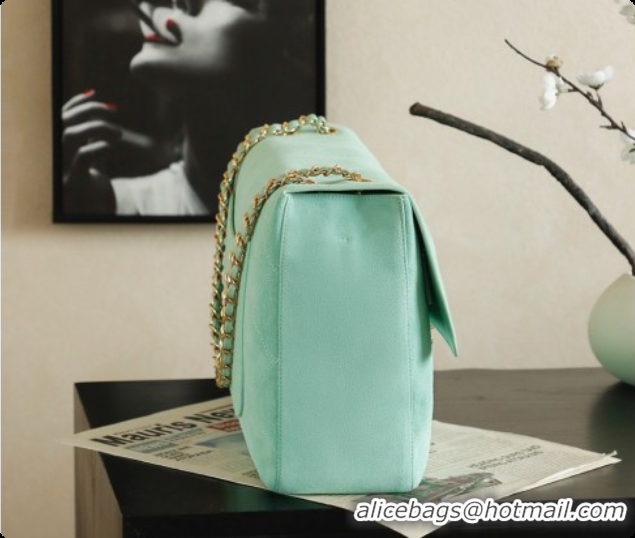 Charming Chanel Suede Calfskin Large Maxi Flap Bag AS6234 Mint Green 2026
