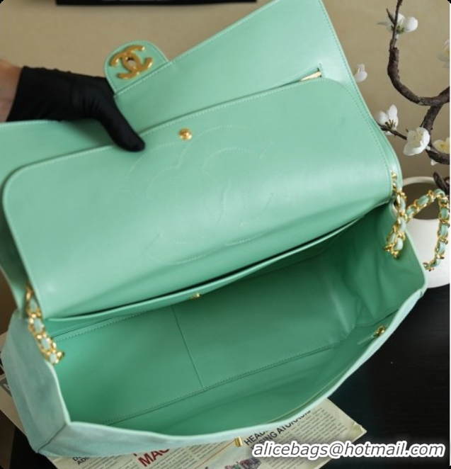 Charming Chanel Suede Calfskin Large Maxi Flap Bag AS6234 Mint Green 2026