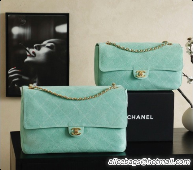 Charming Chanel Suede Calfskin Large Maxi Flap Bag AS6234 Mint Green 2026