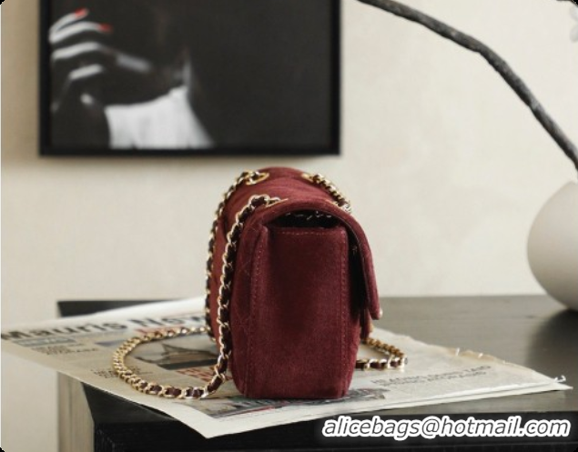 Buy Fashionable Chanel Mini Maxi Flap Bag in Suede AS6626 Burgundy 2026