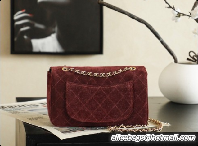 Buy Fashionable Chanel Mini Maxi Flap Bag in Suede AS6626 Burgundy 2026