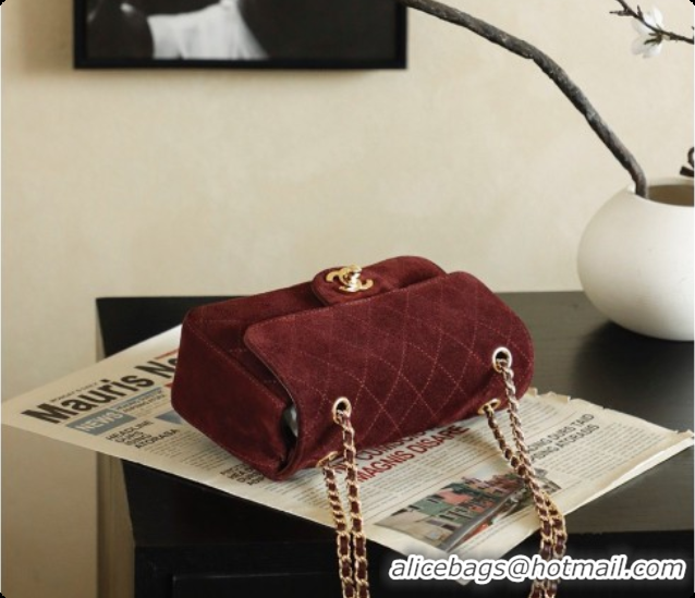 Buy Fashionable Chanel Mini Maxi Flap Bag in Suede AS6626 Burgundy 2026