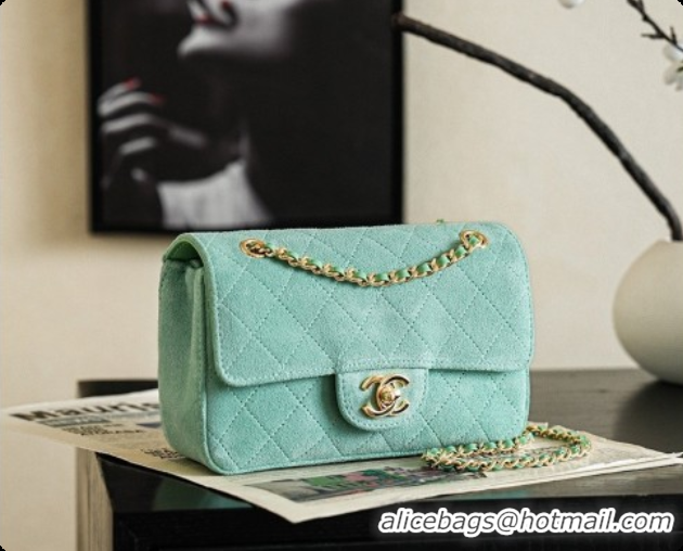 Stylish Chanel Mini Maxi Flap Bag in Suede AS6626 Mint Green 2026