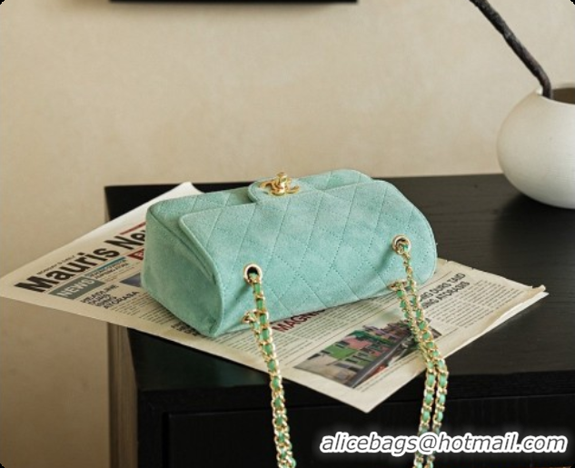 Stylish Chanel Mini Maxi Flap Bag in Suede AS6626 Mint Green 2026