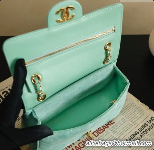 Stylish Chanel Mini Maxi Flap Bag in Suede AS6626 Mint Green 2026