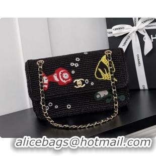 Best Price Chanel Coco Beach Raffia Flap Bag AS6089 CH100918 Black 2026