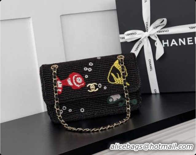Best Price Chanel Coco Beach Raffia Flap Bag AS6089 CH100918 Black 2026