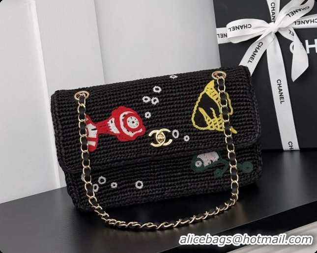 Best Price Chanel Coco Beach Raffia Flap Bag AS6089 CH100918 Black 2026