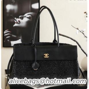 Purchase Chanel Biarritz Tote Bag in Raffia and Calfskin AS6428 Black 2026