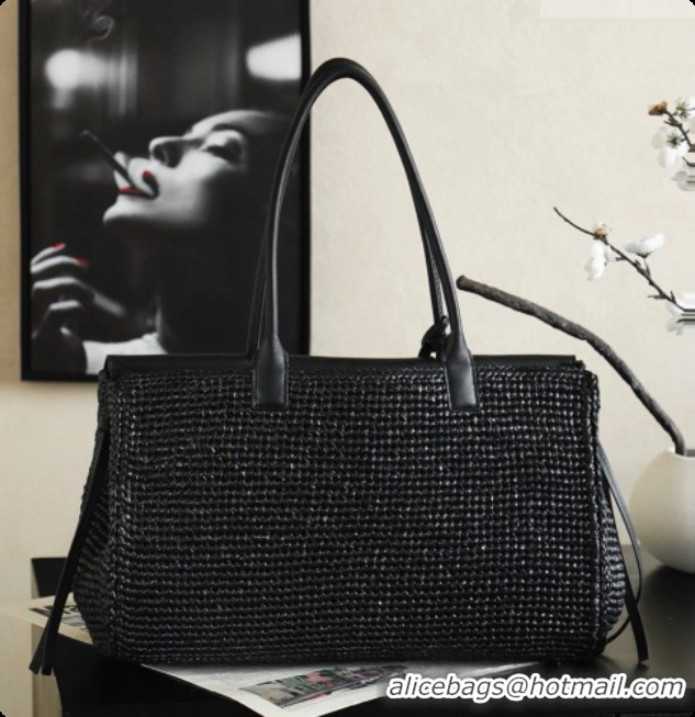 Purchase Chanel Biarritz Tote Bag in Raffia and Calfskin AS6428 Black 2026
