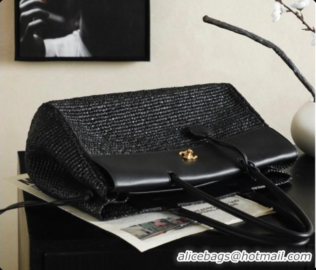 Purchase Chanel Biarritz Tote Bag in Raffia and Calfskin AS6428 Black 2026