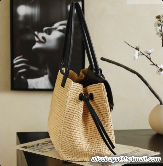 Good Quality Chanel Biarritz Tote Bag in Raffia and Calfskin AS6428 Black/Beige 2026