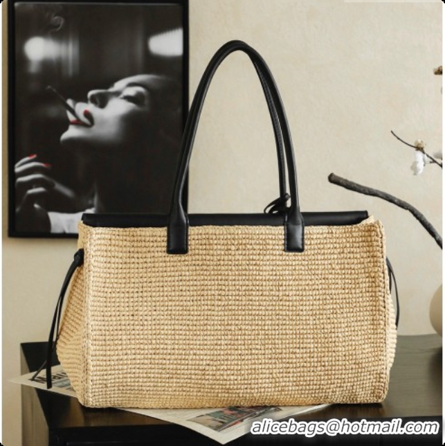 Good Quality Chanel Biarritz Tote Bag in Raffia and Calfskin AS6428 Black/Beige 2026