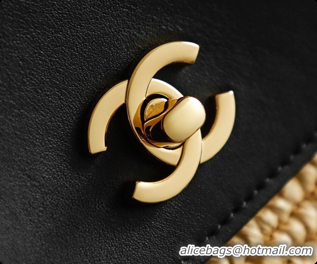 Good Quality Chanel Biarritz Tote Bag in Raffia and Calfskin AS6428 Black/Beige 2026