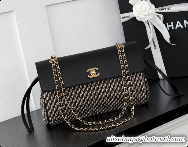 Most Popular Chanel Large Flap Bag in Calfskin and Tweed AS6427 Black 2026
